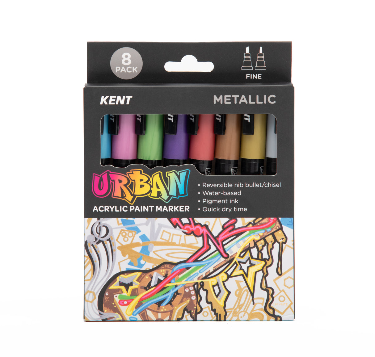 Kent Urban Acrylic Paint Markers – Fine Nib 3mm Neutral Pack 8
