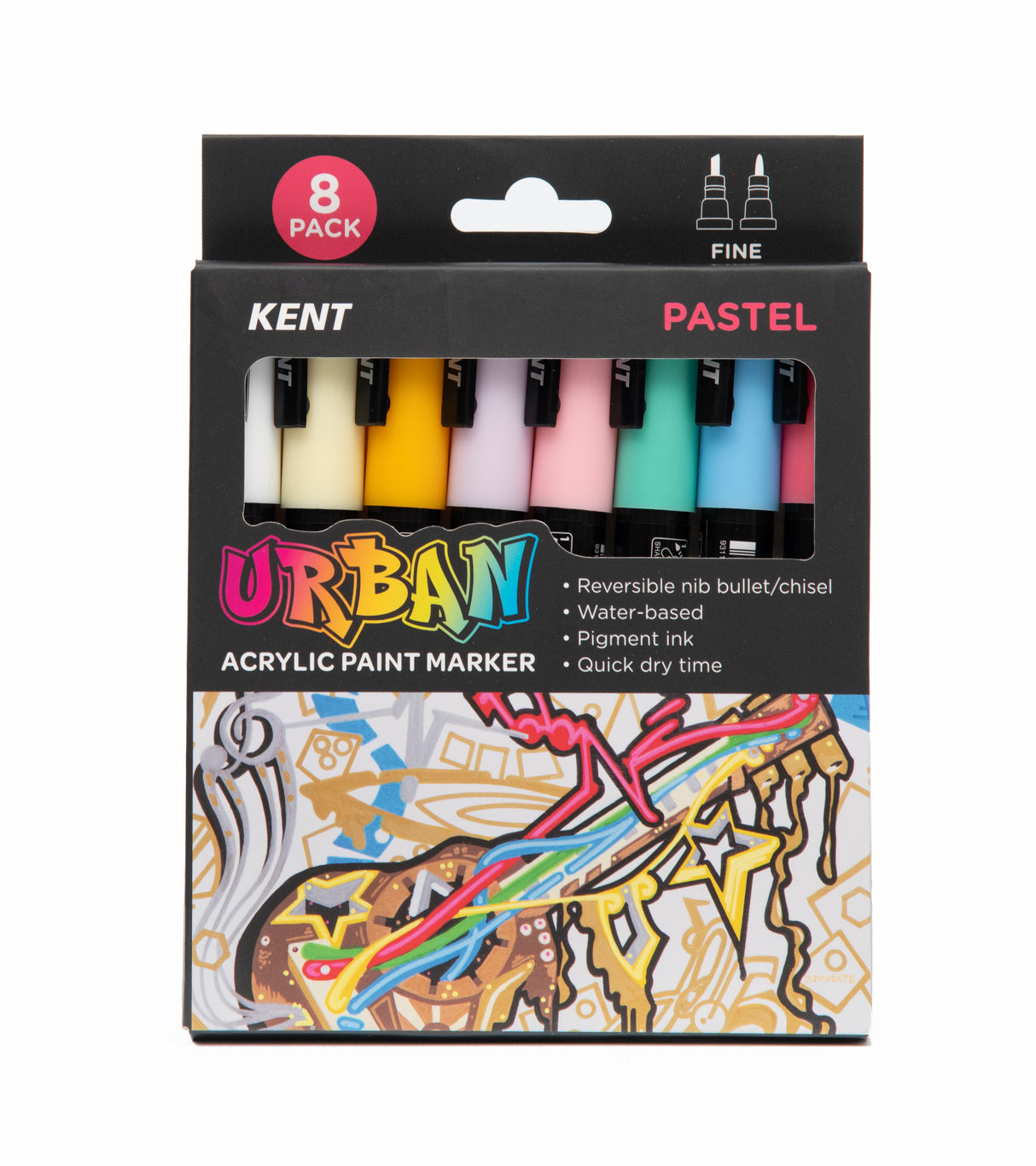 Kent Urban Acrylic Paint Markers – Fine Nib 3mm Pastel Pack 8