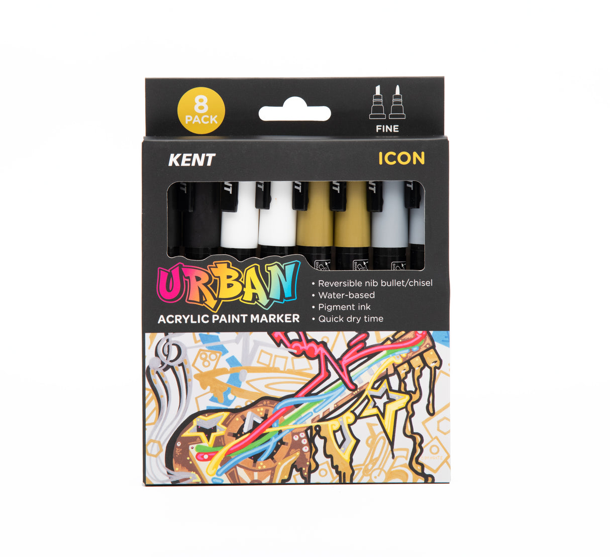Kent Urban Acrylic Paint Markers – Fine Nib 3mm Icon Pack 8