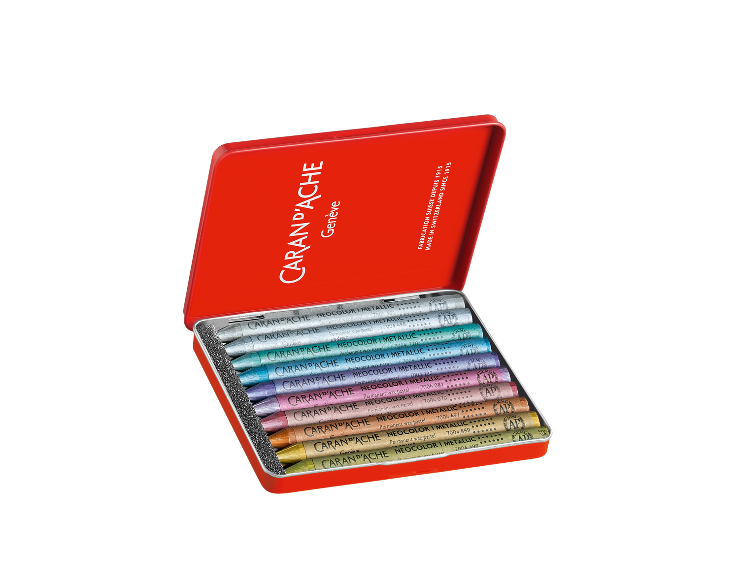 Caran d'Ache Neocolor I Water-Resistant Wax Pastels Tin 10 Metallic