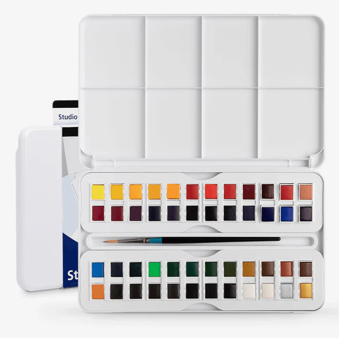Aquafine Studio Tin Set of 48 + Brush