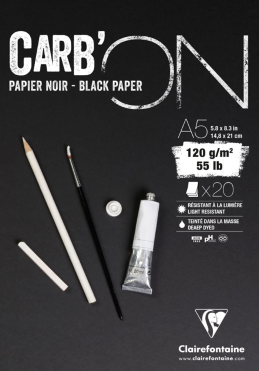 Clairefontaine CARB'ON GLUED PAD Black Paper 120gsm A5 A4 A3, 20 sheets