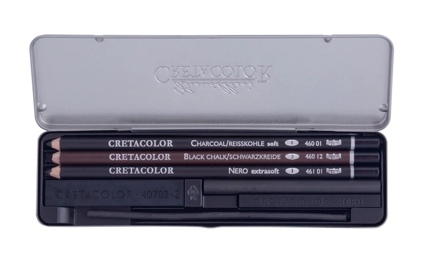 Cretacolor Charcoal Pencil Pocket Tin Set 8pc