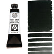 Daniel Smith Extra Fine Watercolors Lamp Black paint tube with swatches on a white background