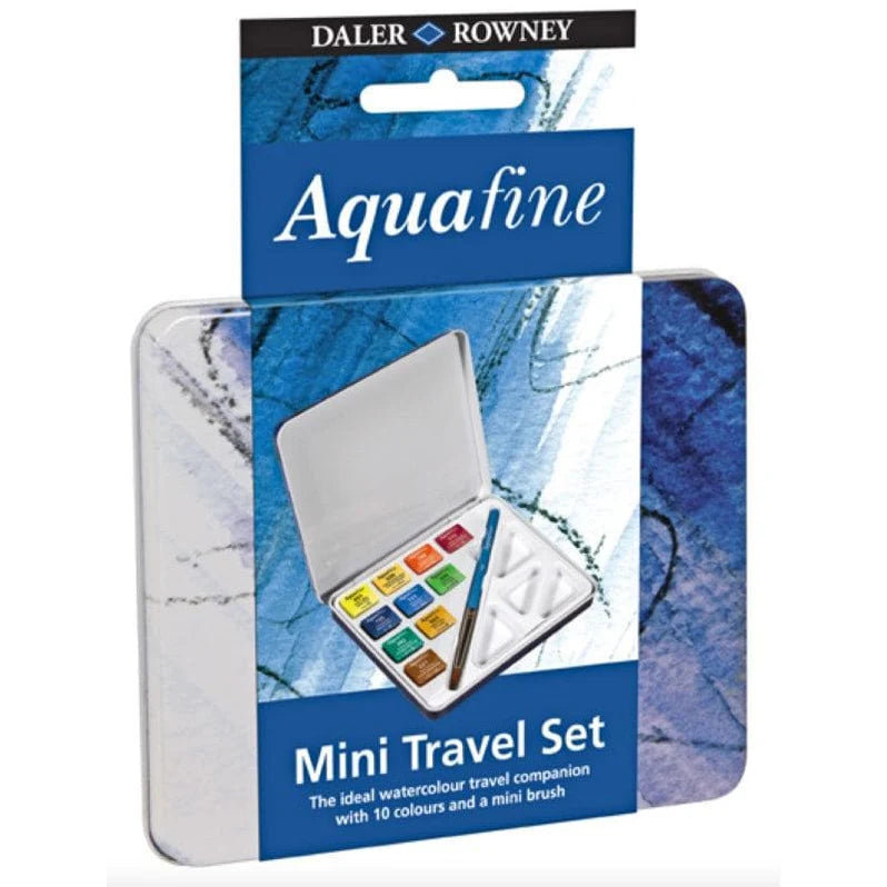 Daler Rowney Aquafine Mini Travel Tin 10 Half Pans + Brush
