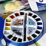 Daler Rowney Aquafine Travel Tin 18 Half Pans + Brush