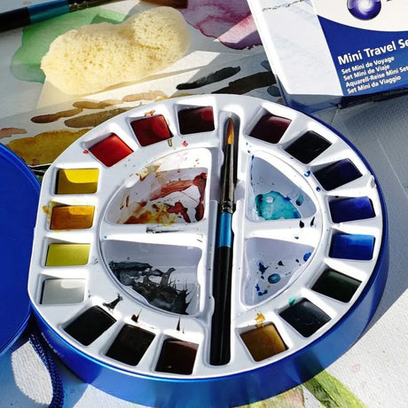 Daler Rowney Aquafine Travel Tin 18 Half Pans + Brush