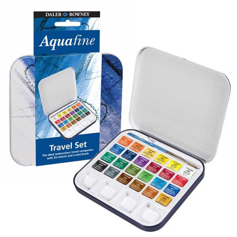 Daler Rowney Aquafine Travel Tin Set of 24 + Brush