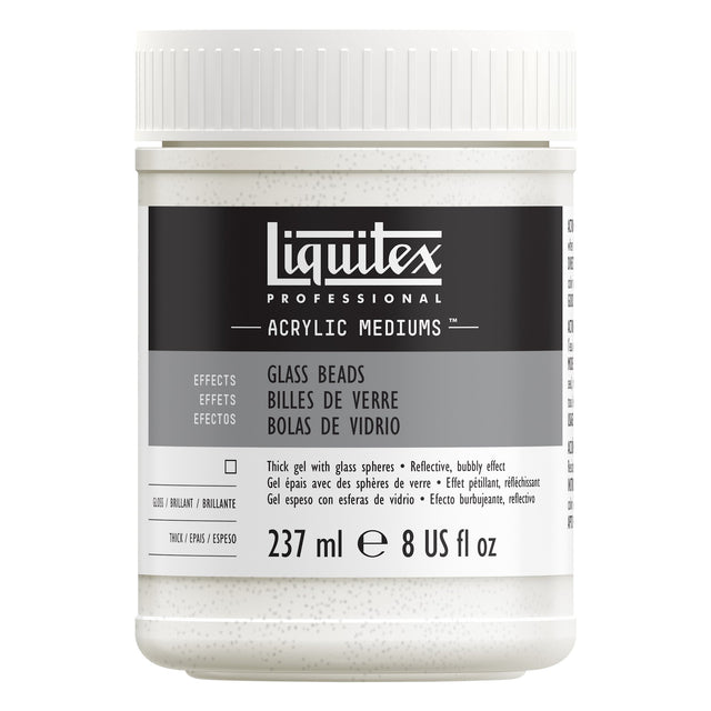Liquitex Professional acrylic medium jar with glass beads effect on a white background