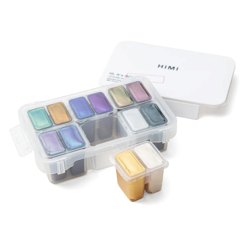 HIMI Twin Jelly Cup Gouache 12ml x 12 (8 Chameleon + 4 Metallic) Case Set