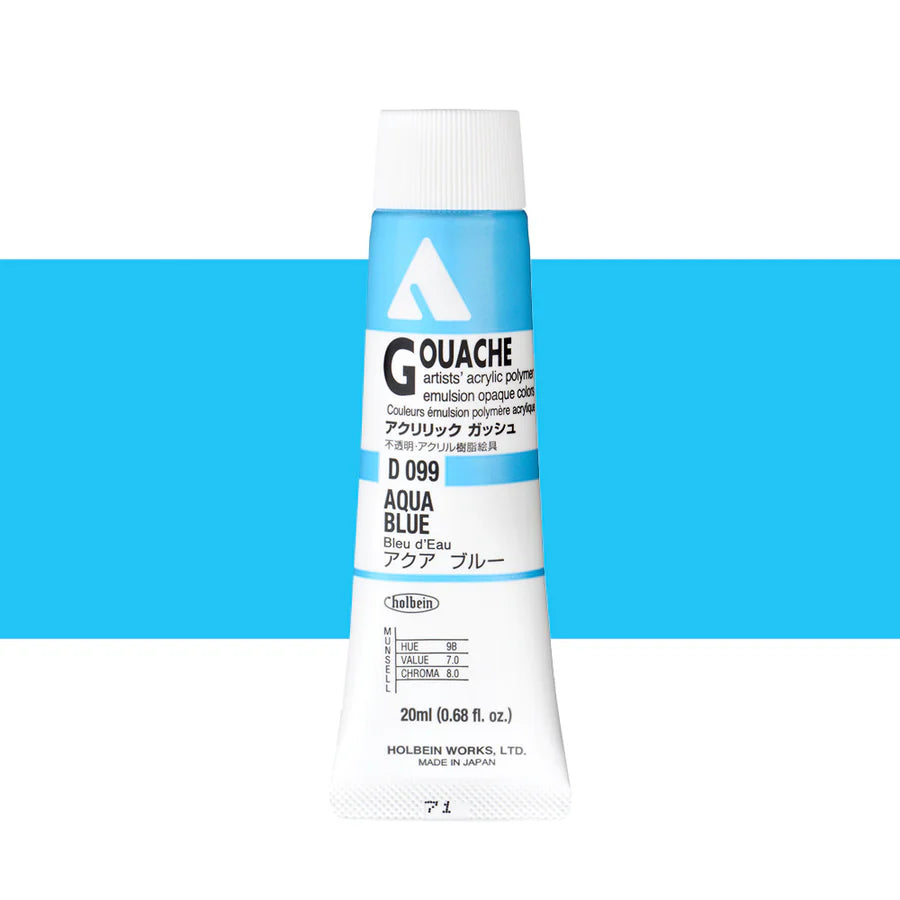 Holbein Acrylic Gouache 20ml Tubes - Colour - Aqua Blue (D099) - A