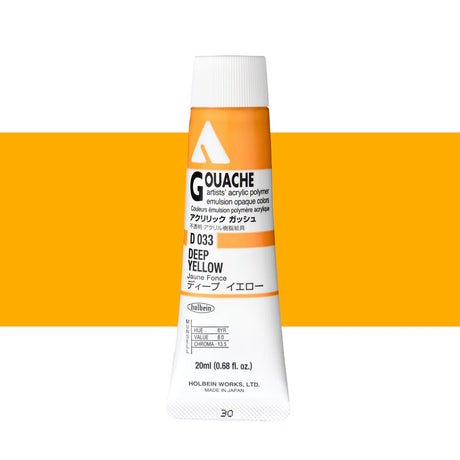 Holbein Acrylic Gouache 20ml Tubes - Colour - Deep Yellow (D033) - A