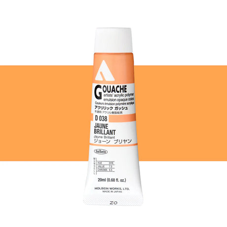 Holbein Acrylic Gouache 20ml Tubes - Colour - Jaune Brilliant (D038) - A