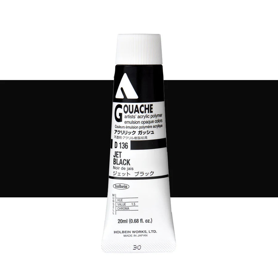 Holbein Acrylic Gouache 20ml Tubes - Colour - Jet Black (D136) - A
