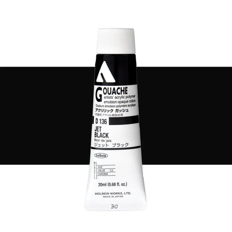 Holbein Acrylic Gouache 20ml Tubes - Colour - Jet Black (D136) - A