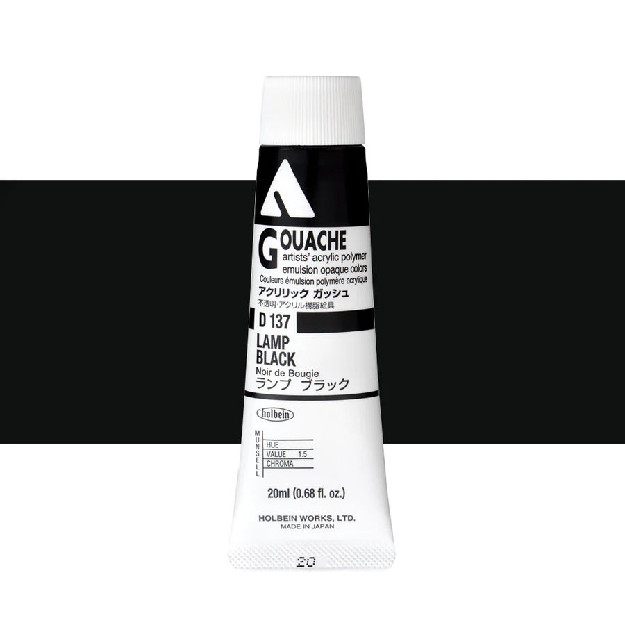 Holbein Acrylic Gouache 20ml Tubes - Colour - Lamp Black (D137) - A