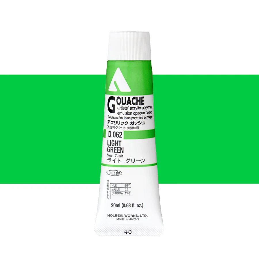 Holbein Acrylic Gouache 20ml Tubes - Colour - Light Green (D062) - A