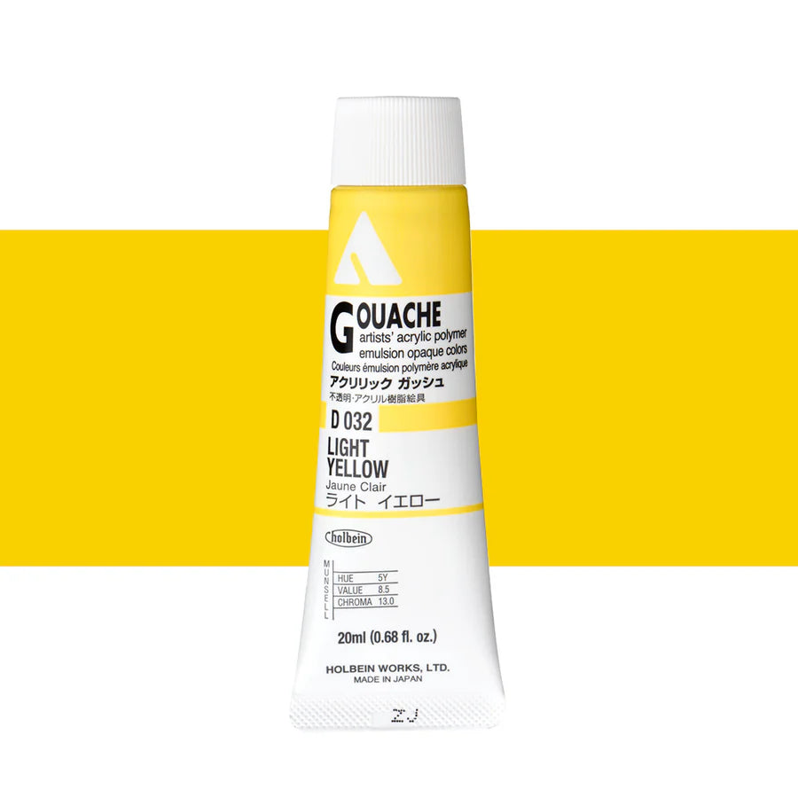 Holbein Acrylic Gouache 20ml Tubes - Colour - Light Yellow (D032) - A