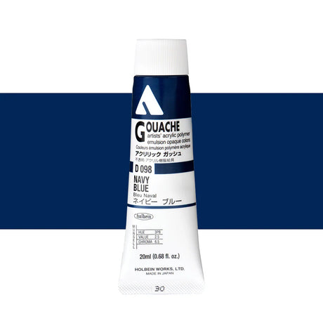 Holbein Acrylic Gouache 20ml Tubes - Colour - Navy Blue (D098) - A
