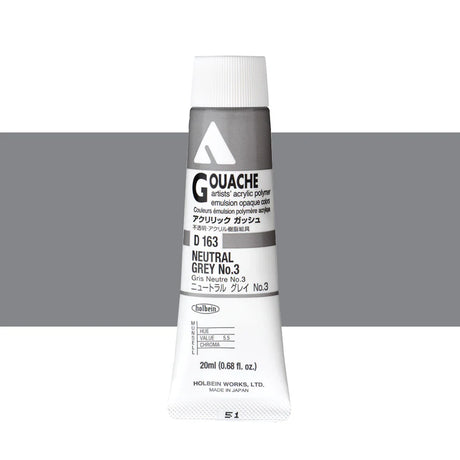 Holbein Acrylic Gouache 20ml Tubes - Colour - Neutral Grey 3 (D163) - A
