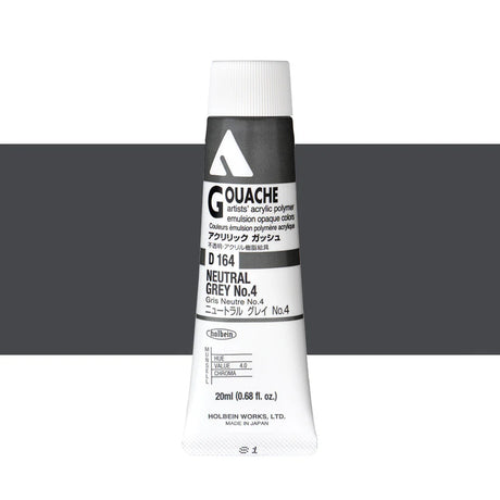Holbein Acrylic Gouache 20ml Tubes - Colour - Neutral Grey 4 (D164) - A
