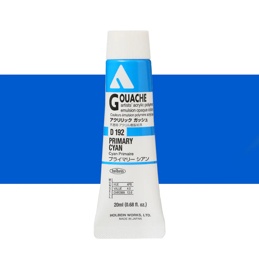 Holbein Acrylic Gouache 20ml Tubes - Colour - Primary Cyan (D192) - A