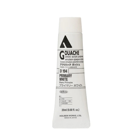 Holbein Acrylic Gouache 20ml Tubes - Colour - Primary White (D194) - A