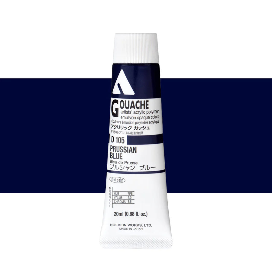 Holbein Acrylic Gouache 20ml Tubes - Colour - Prussian Blue (D105) - A