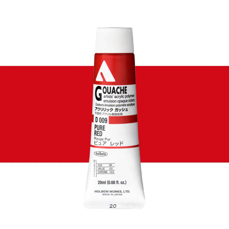 Holbein Acrylic Gouache 20ml Tubes - Colour - Pure Red (D009) - A