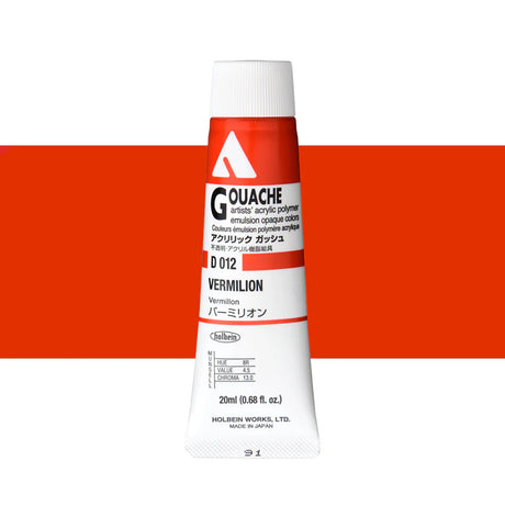 Holbein Acrylic Gouache 20ml Tubes - Colour - Vermilion (D012) - A