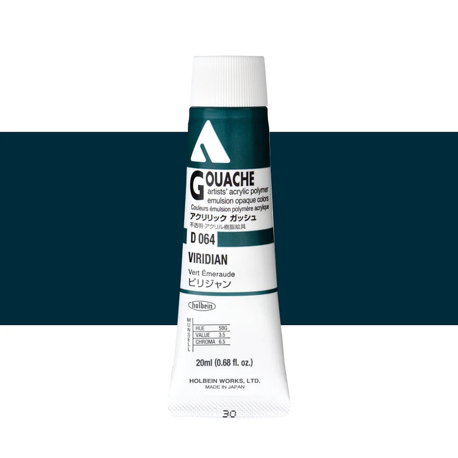 Holbein Acrylic Gouache 20ml Tubes - Colour - Viridian (D064) - A