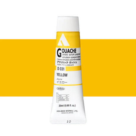 Holbein Acrylic Gouache 20ml Tubes - Colour - Yellow (D031) - A