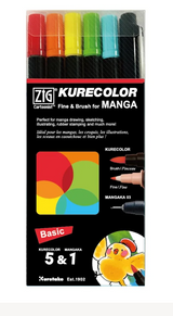Kuretake ZIG Kurecolor Fine and Brush Marker MANGA Basic 5 + 1