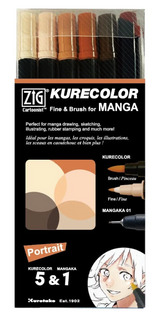 Kuretake ZIG Kurecolor Fine and Brush Marker MANGA Portrait 5 + 1
