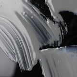 Abstract art with black and gray brush strokes on a textured surface