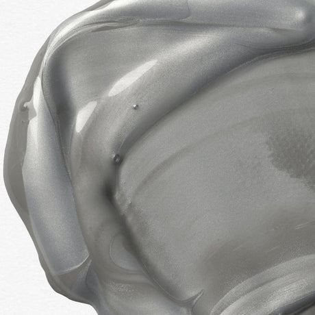 Close-up of Liquitex Silver Metallic Medium swatch on a white background