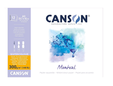 Canson Montval Watercolour Pad 300gsm A3 Cold Pressed 12 Sheet