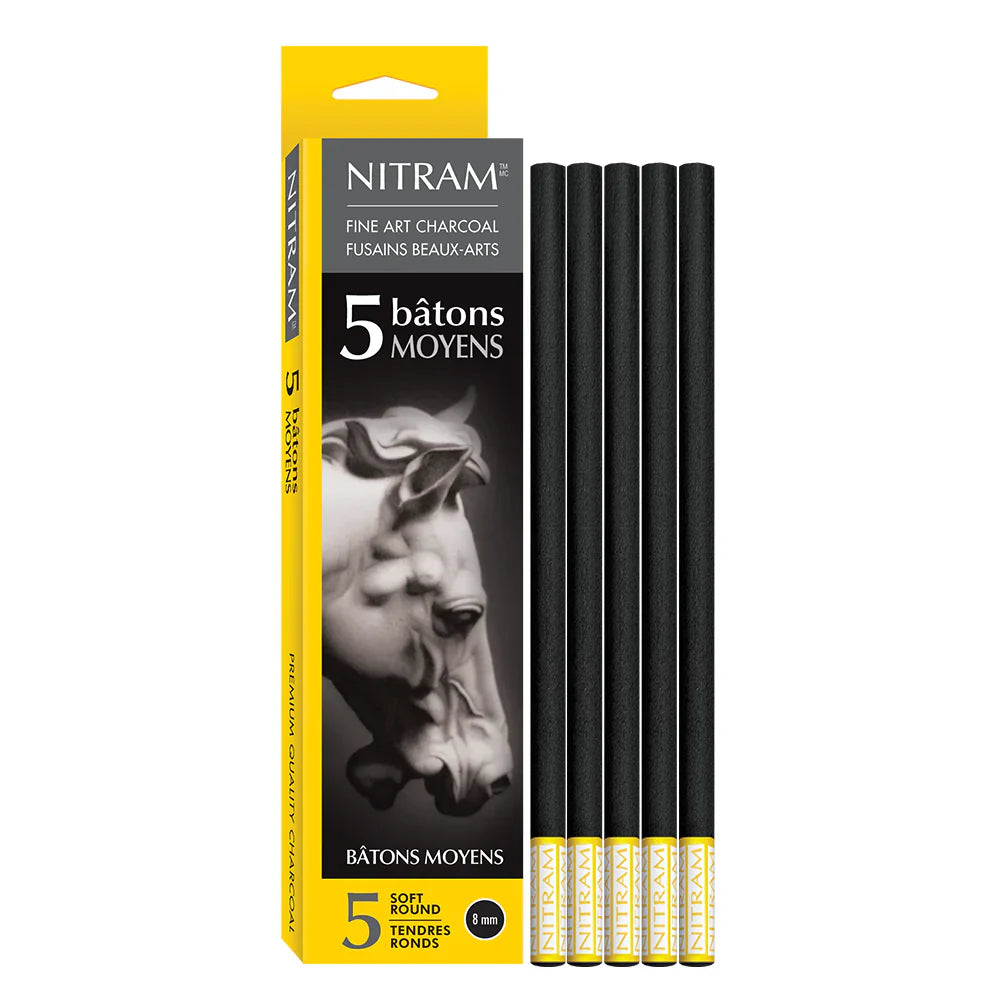 Nitram Bâtons Moyens Charcoal Soft 8mm Pkt 5