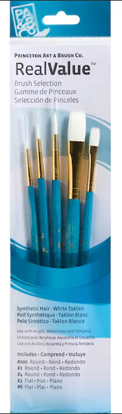 Princeton Art & Brush Co. : Synthetic Hair - White Taklon Set 5 piece 9136