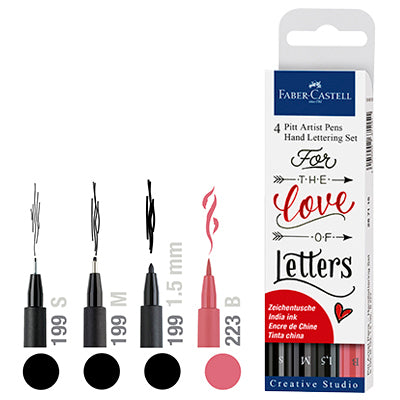 Faber Pitt Artists Red & Black Hand Lettering Set 4 Pack