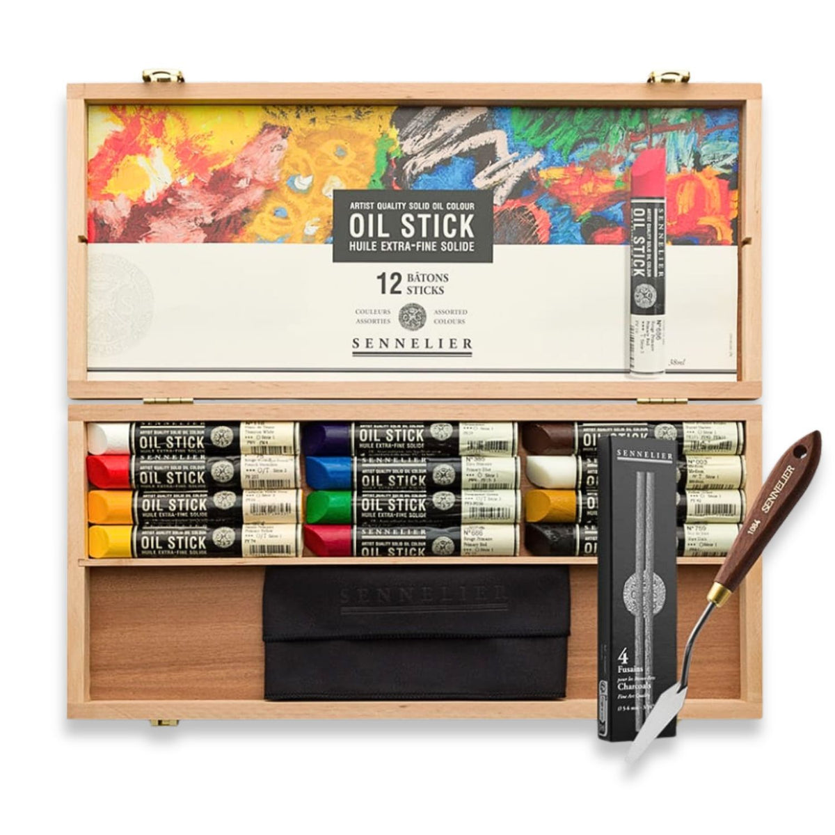 Sennelier Artist Oil Paint Stick Set 12 x 38ml in Wooden Box