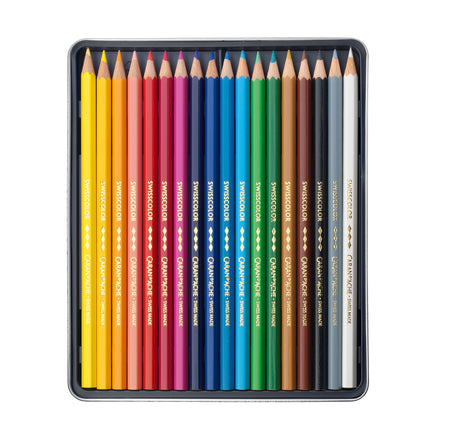 Caran d'Ache Swisscolor Permanent Colour Pencils Metal Box 18 Colours