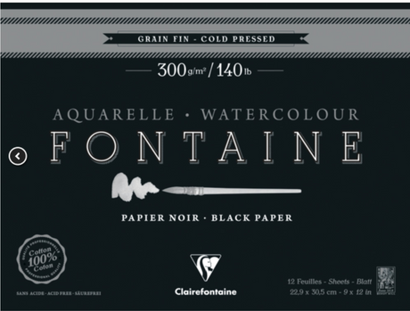 Clairefontaine -  Fontaine Black Paper Watercolour Pad 300gsm