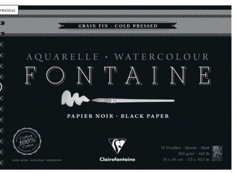 Clairefontaine - Fontaine Black Paper Watercolour Pad Spiral 300gsm various sizes
