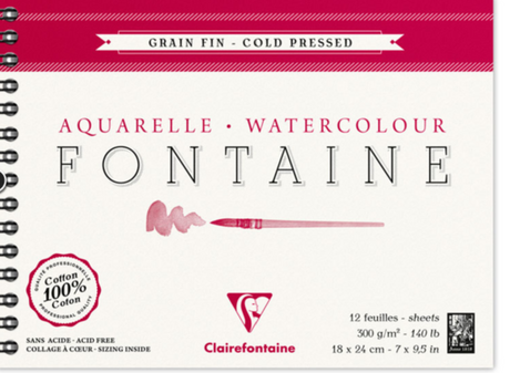 Clairefontaine - Fontaine Natural White Watercolour Spiral Bound Pad 300gsm Cold Pressed Various Sizes