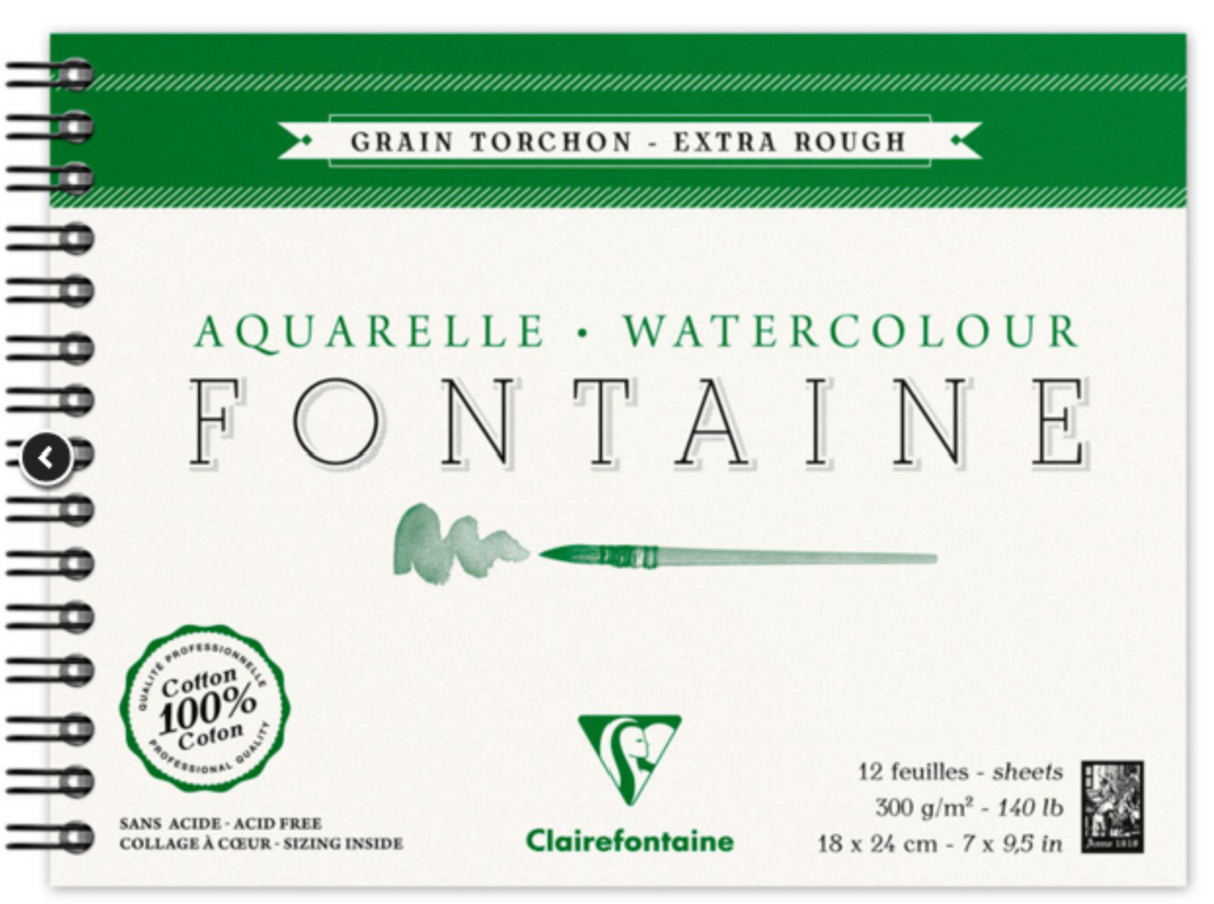 Clairefontaine Natural White Watercolour Spiral Bound Pad 300gsm Torchon (Extra Rough) Various Sizes