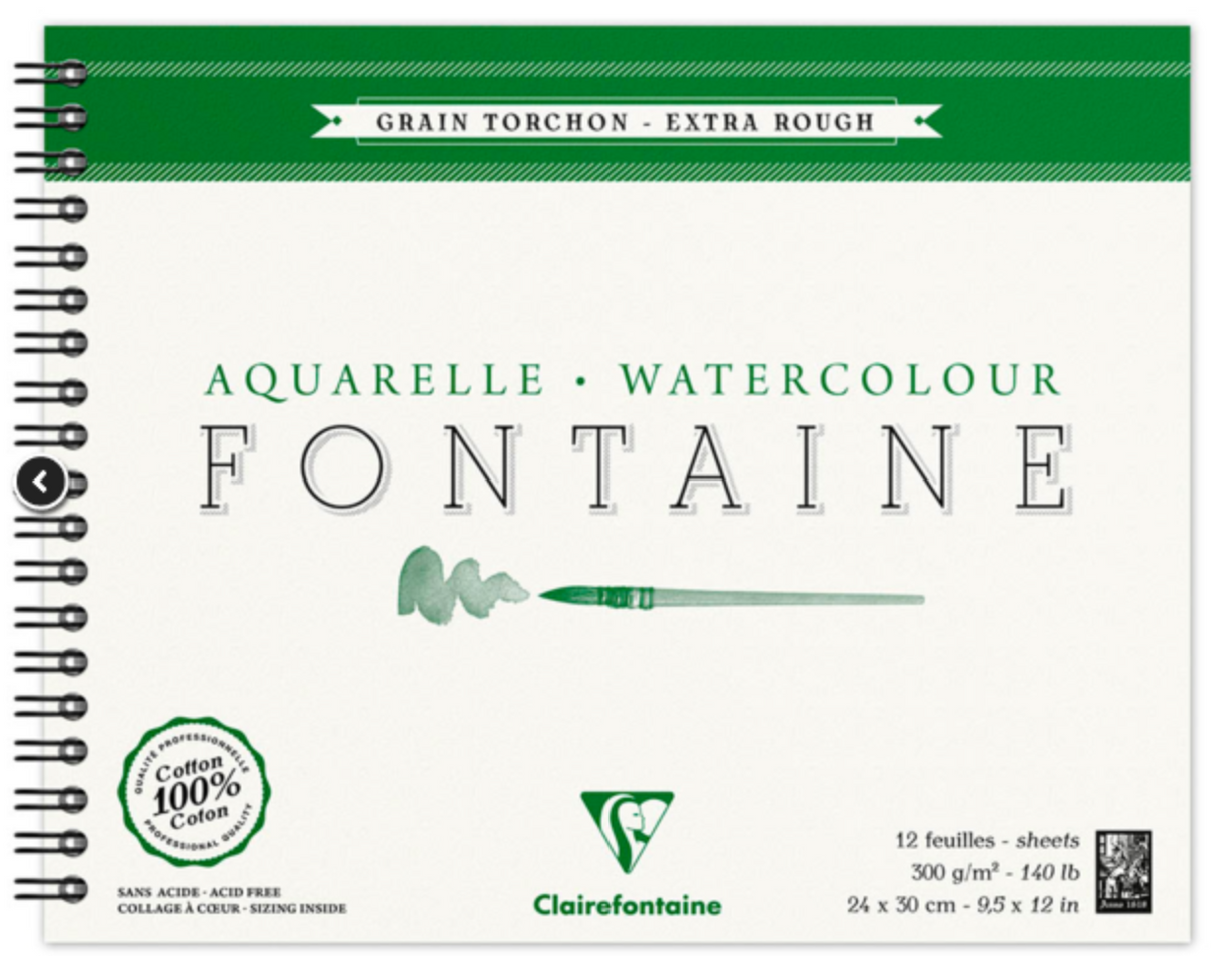Clairefontaine Natural White Watercolour Spiral Bound Pad 300gsm Torchon (Extra Rough) Various Sizes