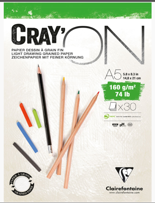 Clairefontaine CRAY'ON GLUED PAD 160gsm A3 A4 A5 Pad 30