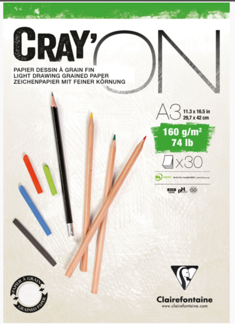 Clairefontaine CRAY'ON GLUED PAD 160gsm A3 A4 A5 Pad 30
