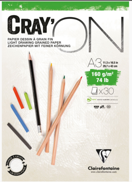 Clairefontaine CRAY'ON GLUED PAD 160gsm A3 A4 A5 Pad 30